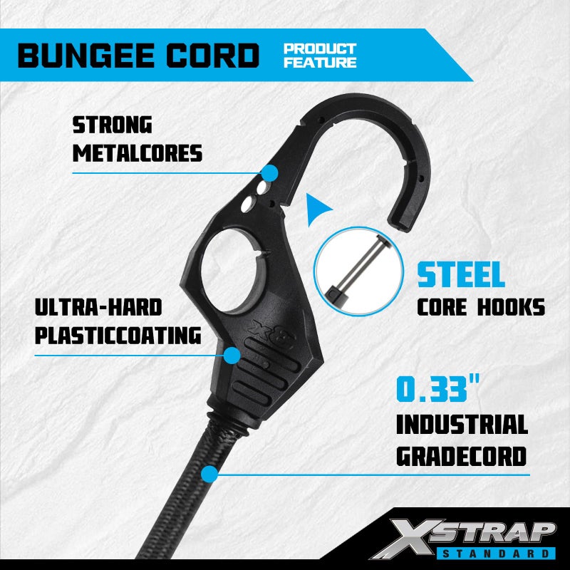 XSTRAP STANDARD Heavy Duty Bungee Cords 10PK Premium Bungee Cords with Finger-Hole Hooks for Camping, Car, Truck, Tents, Luggage Rack, and Cargo (10pcs Black, 24inch) - Image 4